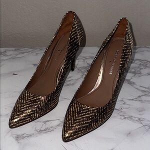 Donald J. Pliner Brown and Gold Pointed Toe Pumps